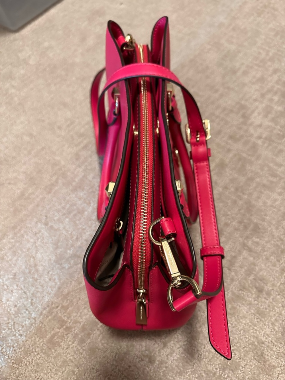 Michael Kors Fuchsia Saffiano Leather Satchel with Gold Hardware - Picture 3 of 7